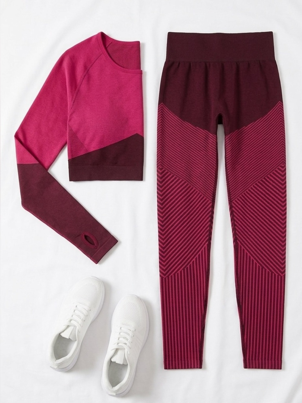NWT SHEIN Seamless Sculpting Magenta Ombre 2 Piece Workout Set Women’s S